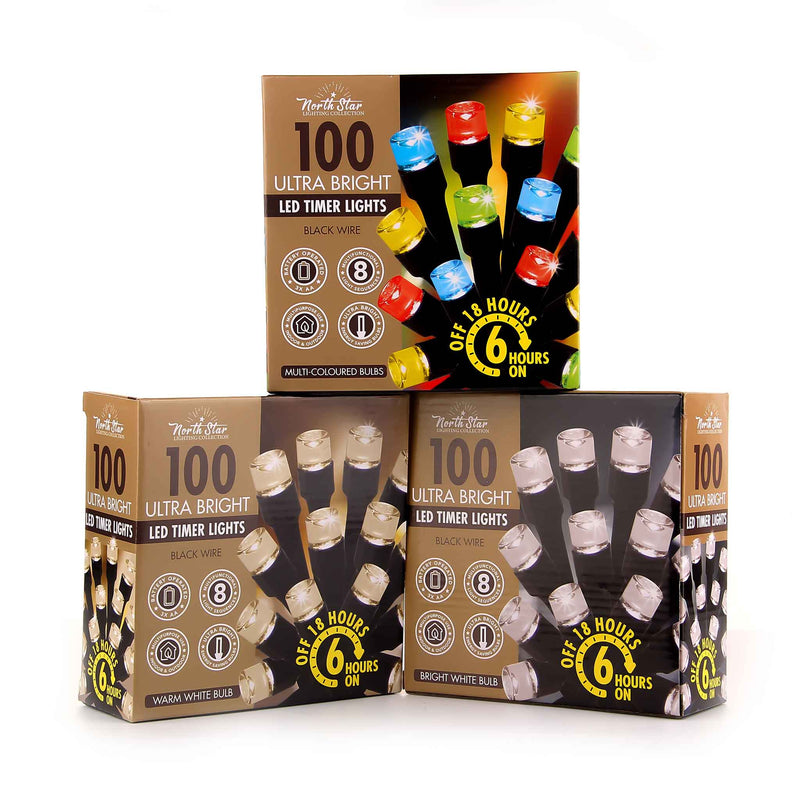 100 LED Timer Lights Black Wire