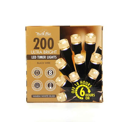 200 LED Timer Lights Black Wire