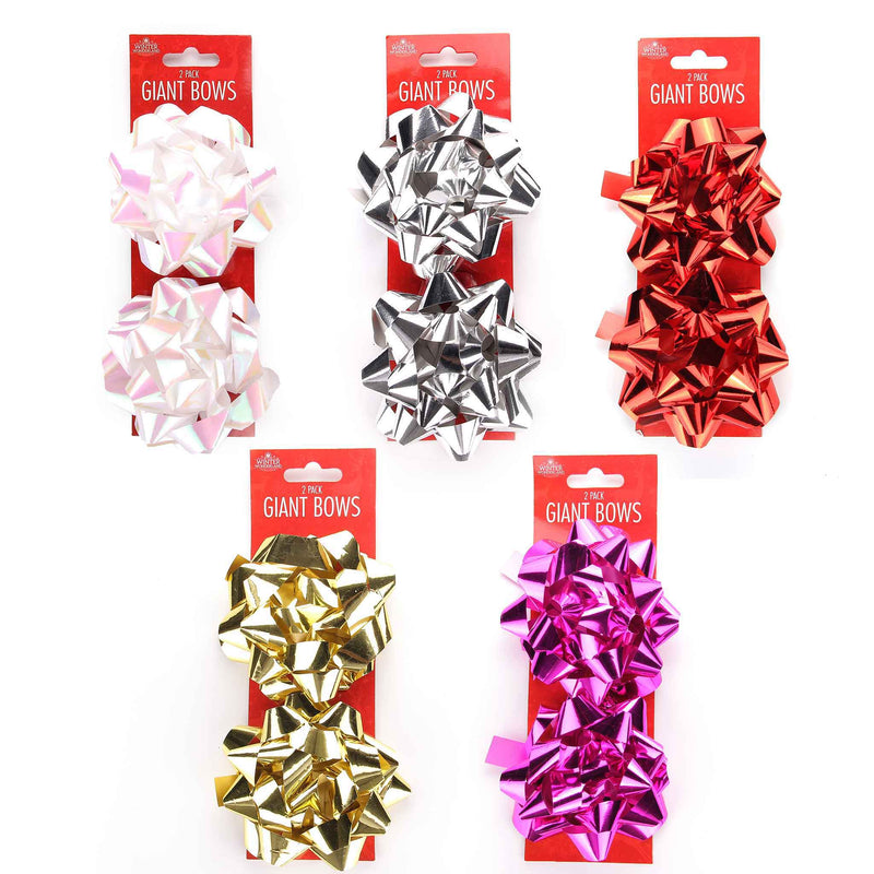 Giant Foil Gift Bows 2 Pk Assorted Colours