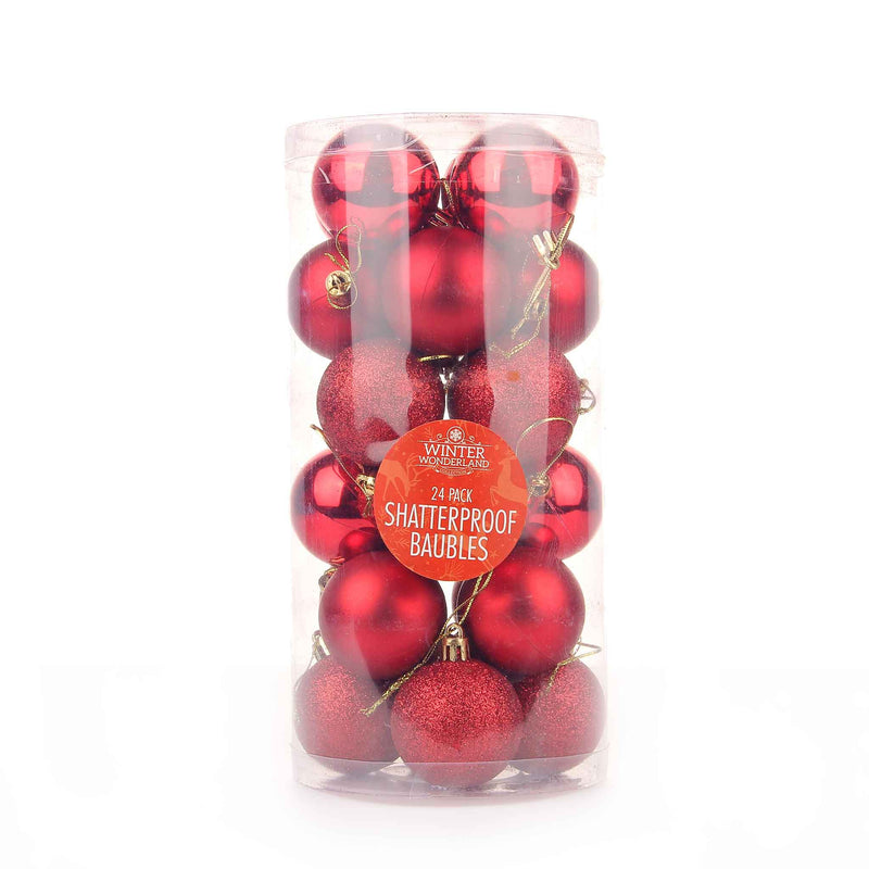 Red Christmas Baubles 24x50mm