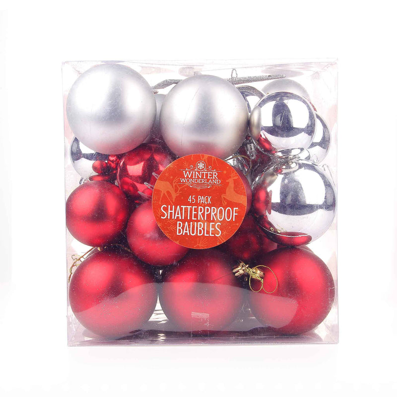 Red & Silver Christmas Baubles 45PC