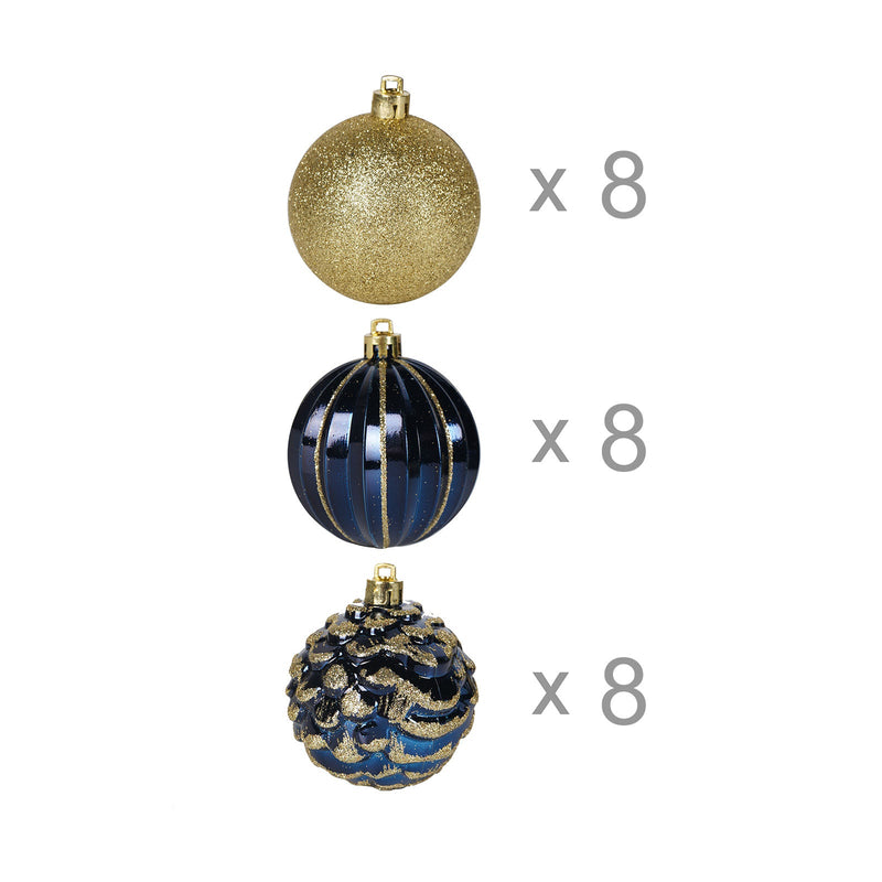 Christmas Baubles 24PCS Blue & Gold