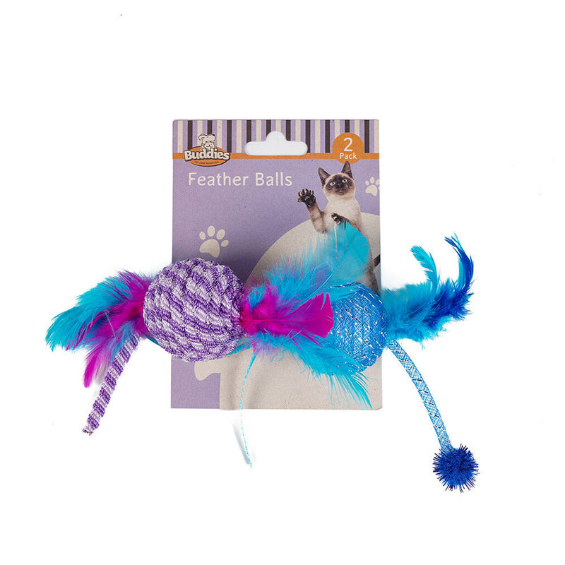 Cat Toy 2 Feather Ball Blue & Purple