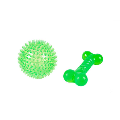 Rubber Bone & Spiky Ball Dog Toy