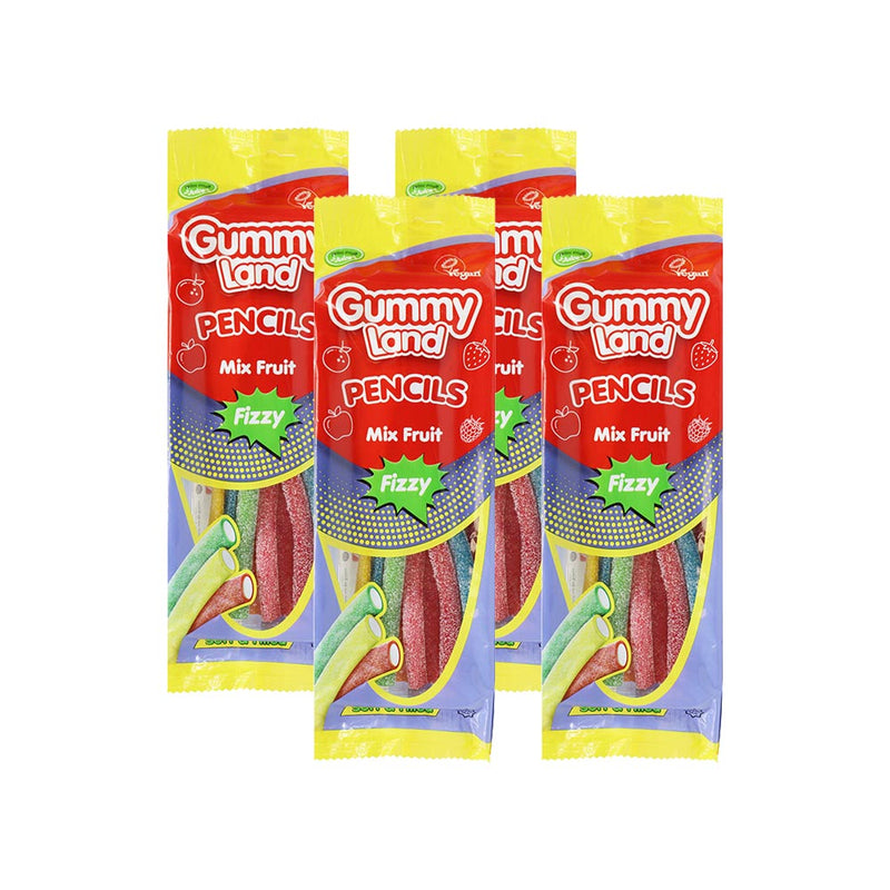 Gummy Land Pencils Mix Fruit Fizzy Sweets 150g x 4PK