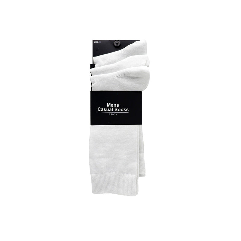 Mens White Casual Socks 3PK Size 6-11