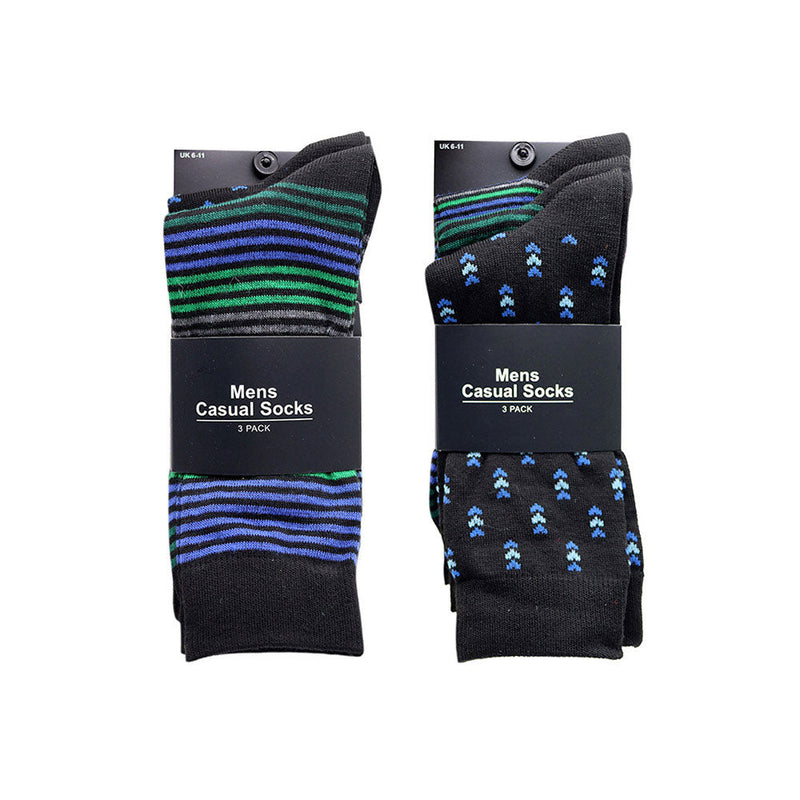 Mens Stripe Design Casual Socks 3PK Size 6-11