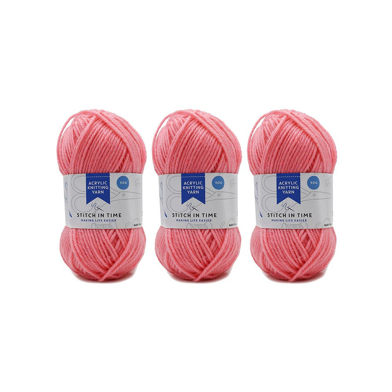 Acrylic Knitting Yarn 50g Baby Pink x 3PK