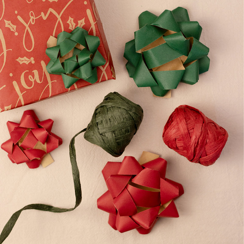 Kraft Gift Bows & Raffia Ribbon Kit Red & Green 7PK