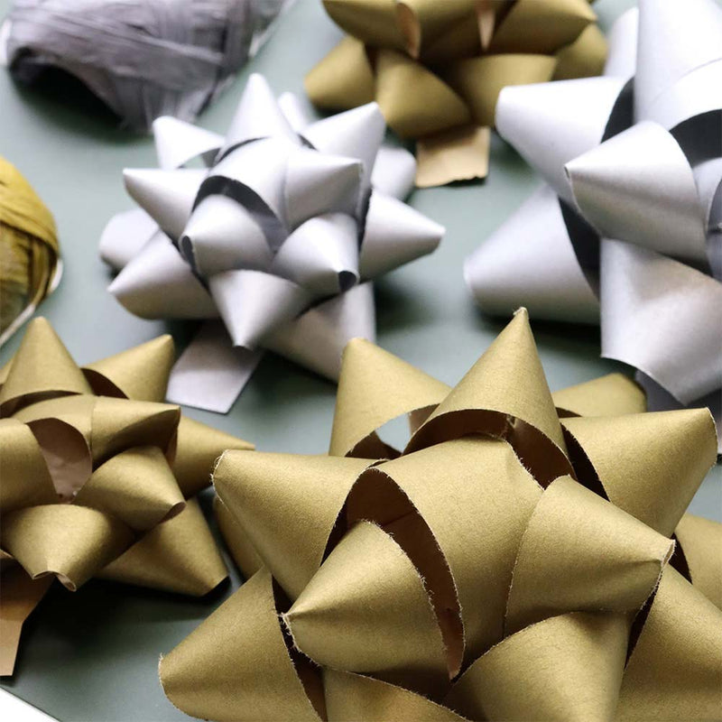 Kraft Gift Bows & Raffia Ribbon Kit Gold & Silver