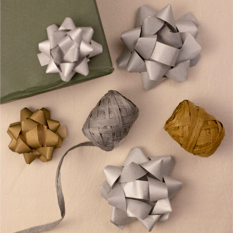 Kraft Gift Bows & Raffia Ribbon Kit Gold & Silver