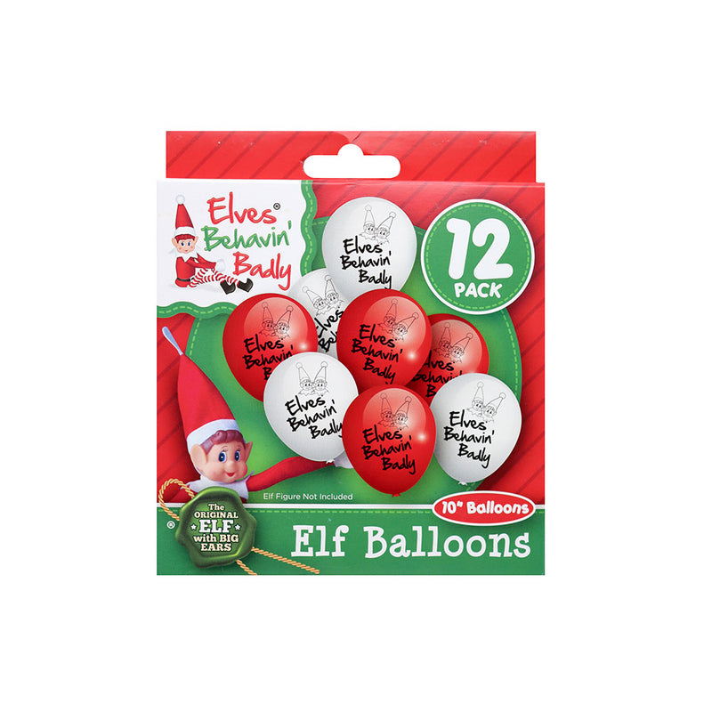 10" Printed Elf Balloons Pack Of 12