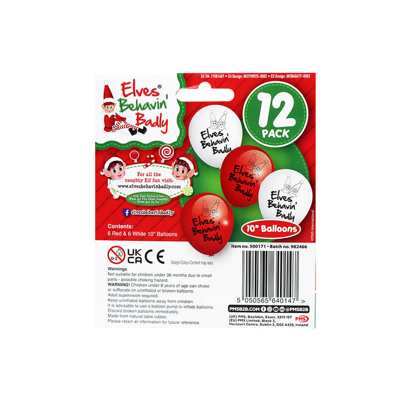 10" Printed Elf Balloons Pack Of 12