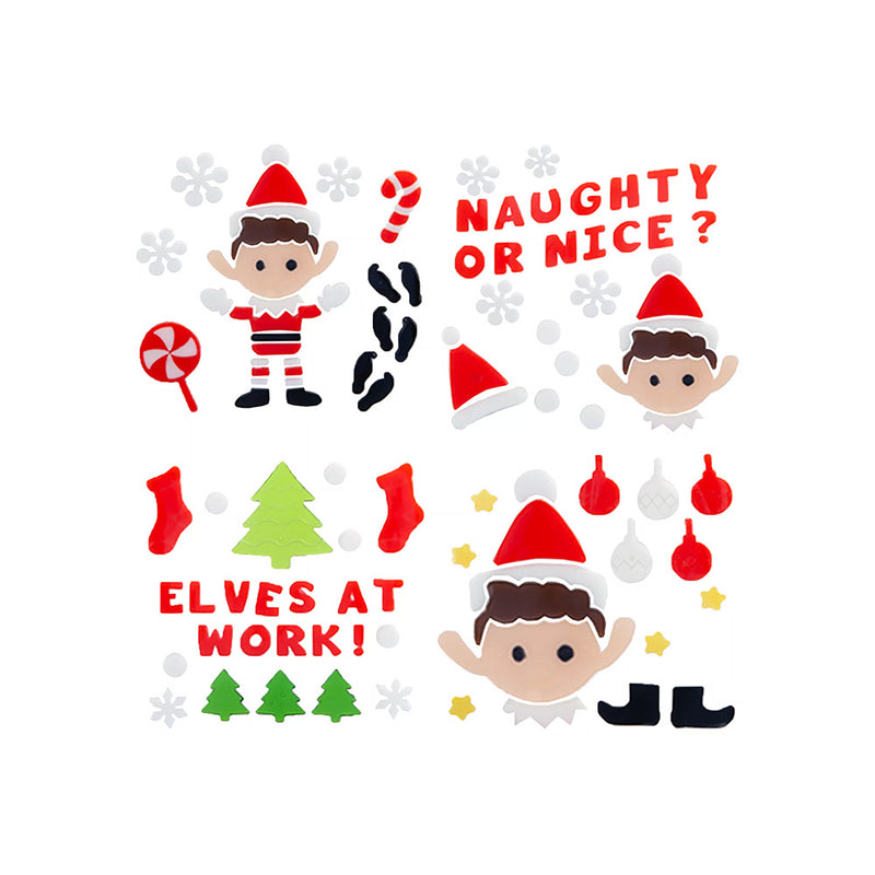 Elf Gel Window Stickers 20cm x 20cm 4 Design Assorted