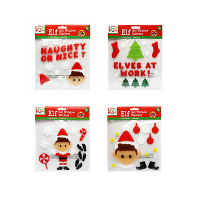 Elf Gel Window Stickers 20cm x 20cm 4 Design Assorted