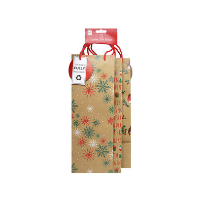 Christmas Kraft Bottle Gift Bag 3Pack