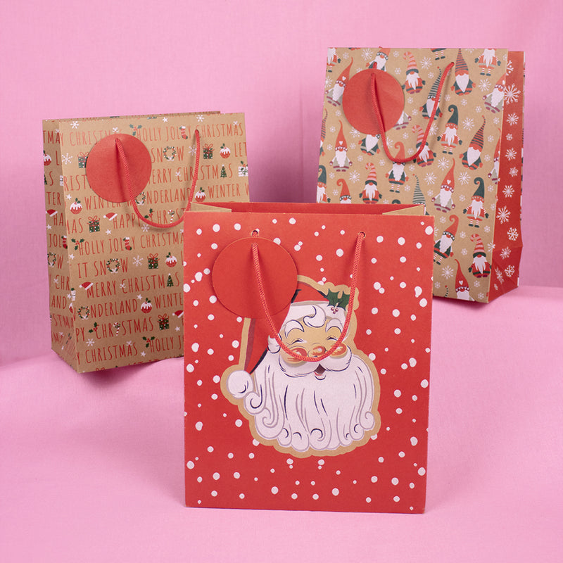 Christmas Kraft Gift Bag 3Pack Medium