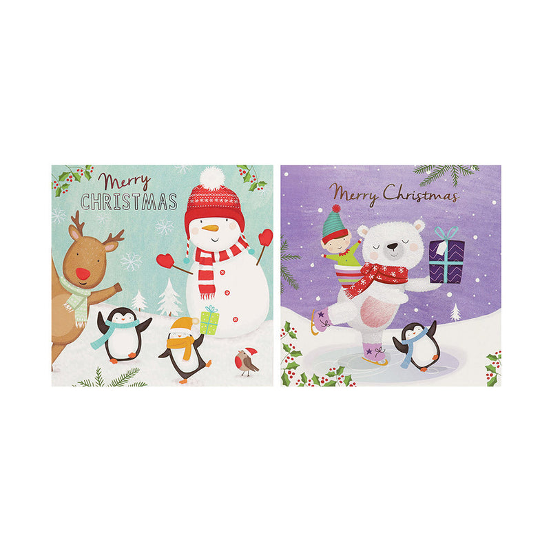 Festive Wonderland Square Christmas Cards 10PK - Snowman/Polar Bear