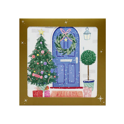 Festive Wonderland Square Christmas Cards 10PK - Postbox/Door