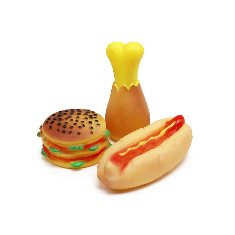 Vinyl Squeaky Takeaway Food Dog Toy 3 Designs