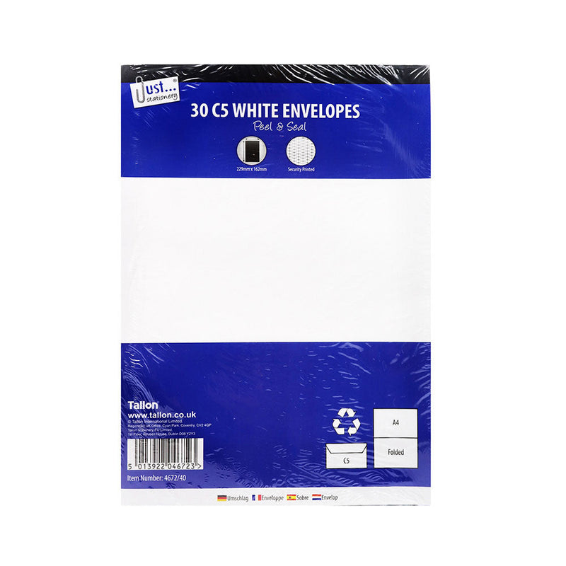 White Peal & Seal Evenlopes C5 30PK 80gsm