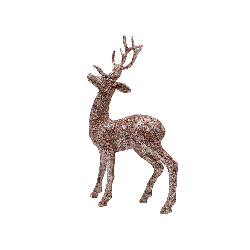 Rose Gold Glitter Standing Reindeer Ornament 26cm