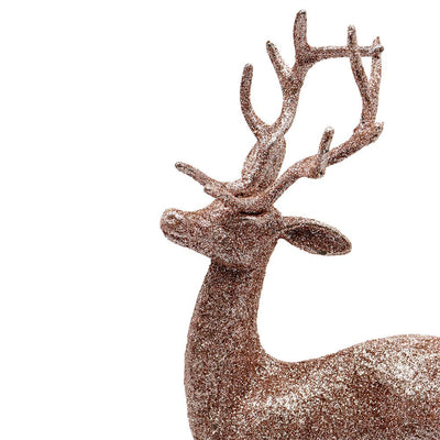 Rose Gold Glitter Standing Reindeer Ornament 26cm